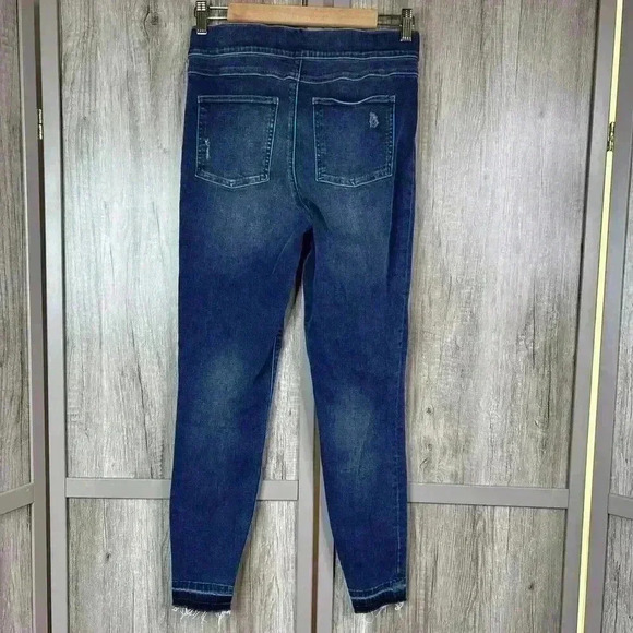 Spanx Jeans Medium Skinny Raw Ham Distressed Blue Color Tummy Control M - Picture 8 of 11